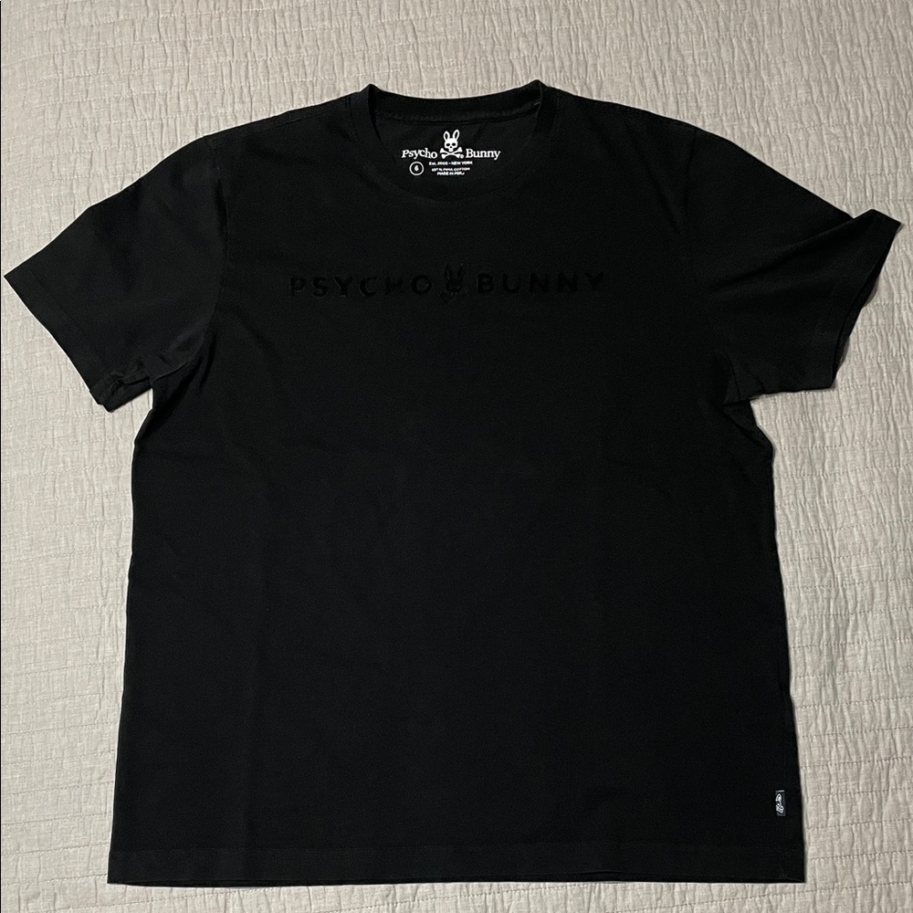 Psycho Bunny Men's L Short Sleeve Shirt Black Front Spell-Out Minimalist Casual